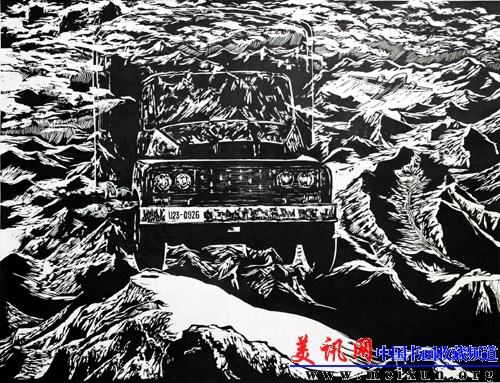 版画《屋脊之恋》，作者：李春华，40CMX80CM，入选庆祝西藏和平解放40周年美展。815D1678.JPG