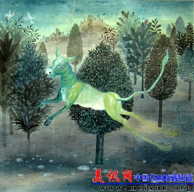 李富绘画《田园风-空间》系列之001，68x68cm纸本彩墨.jpg
