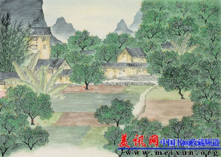 蔡涵悦 乡间 36cmx50cm 绢本彩墨2013.jpg