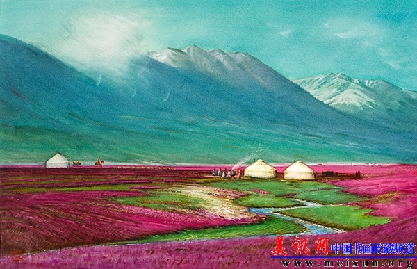 玫瑰色山谷 殷?？?纸本设色 50cmX76cm 2009年.jpg