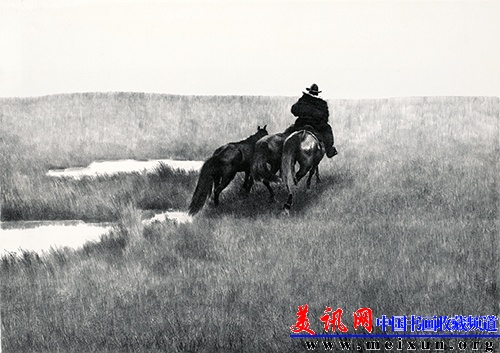 吴长江1987年《茫茫草原·之二》（石版）56×76cm   公共收藏：中国美术馆、德国路德维希博物馆、日本日立市乡土博物馆.jpg
