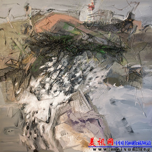杨劲松，两层空间，布面混合材料，240cm×240cm，2014.jpg