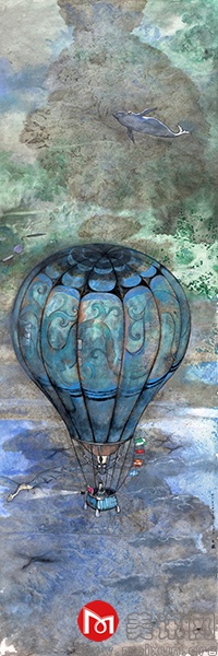 吴允铁 《雨天，天边的鲸》60x180cm 水墨设色 2012.jpg