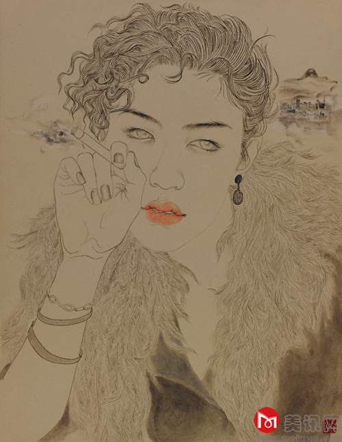 3《浮华时代-1-烟》，32x41cm，工笔纸本， 2012年.jpg