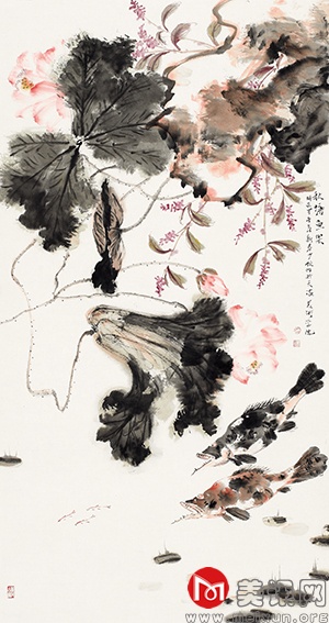 秋塘鱼乐136cm×68cm.jpg