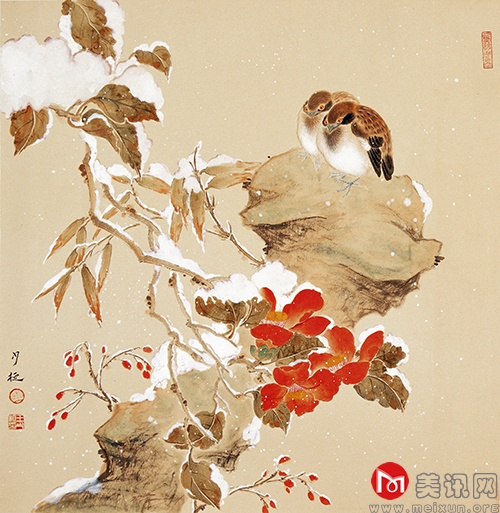 山茶双禽图66cm×66cm.JPG