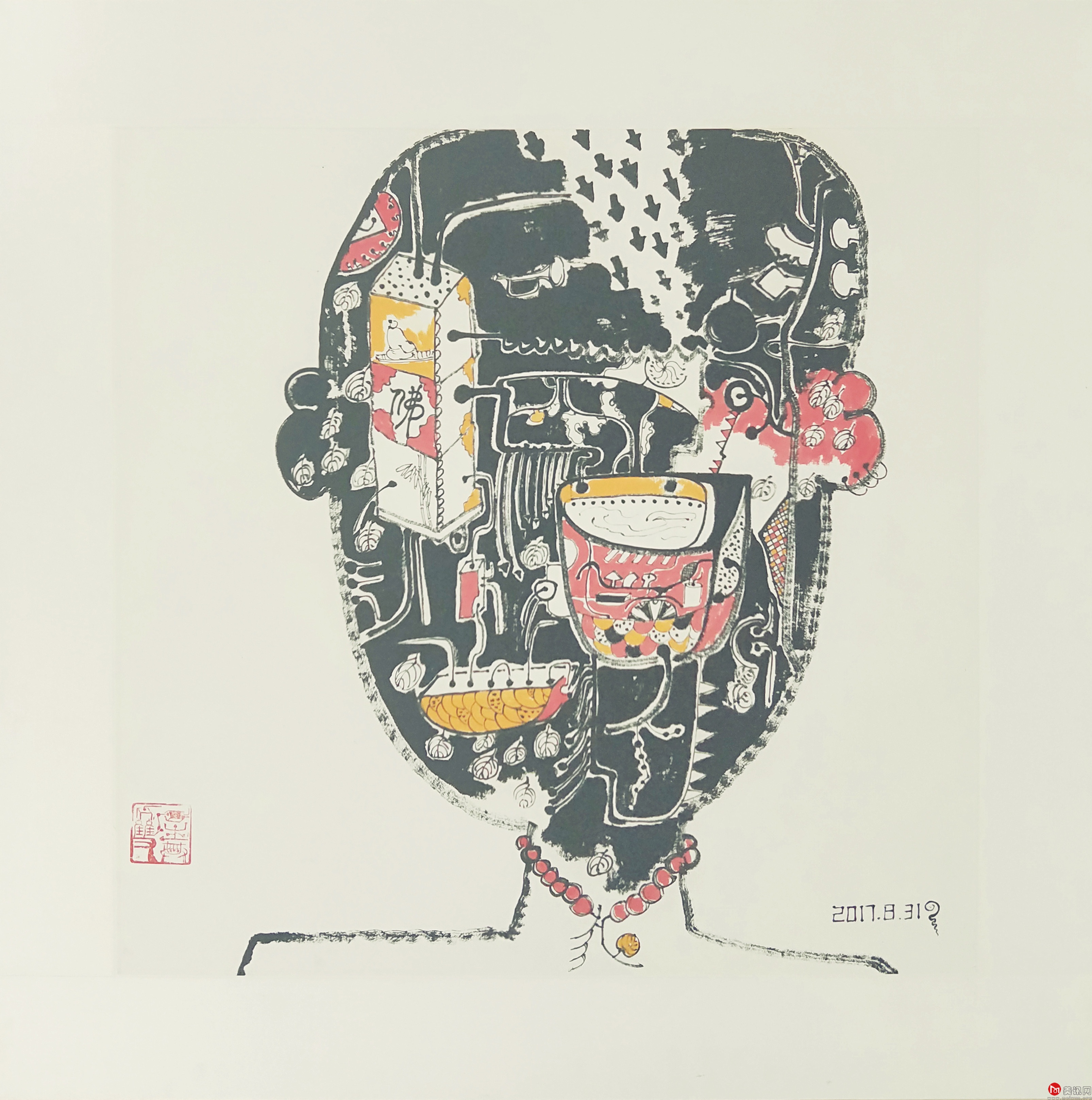 人物肖像1，68cmx68cm，纸本，2018创作，底价5000（已裱框）.市场价10000.jpg