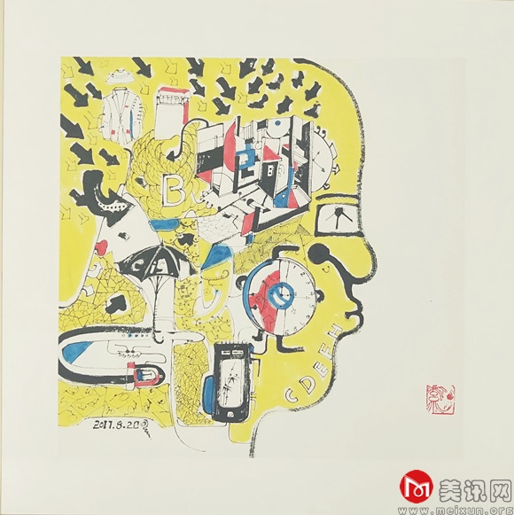 人物肖像2，68cmx68cm，纸本，2018创作，底价5000（已裱框），市场价10000.jpg